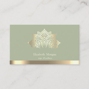 Elegant Gold Lotus Stripe Mint Green Business Card