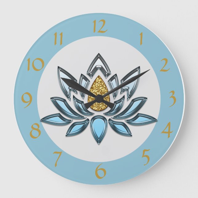 Elegant Gold Lotus Zen Yoga Meditation Large Clock (Front)