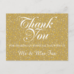 Elegant Gold Love Hearts Confetti Thank You Postcard