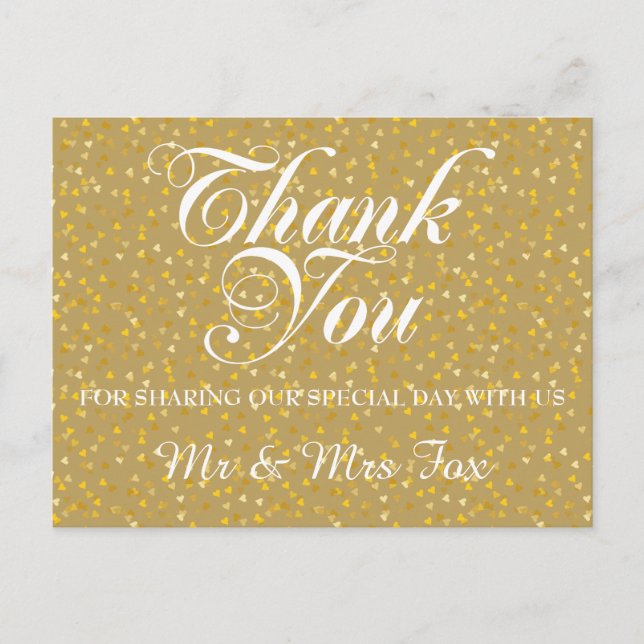 Elegant Gold Love Hearts Confetti Thank You Postcard (Front)