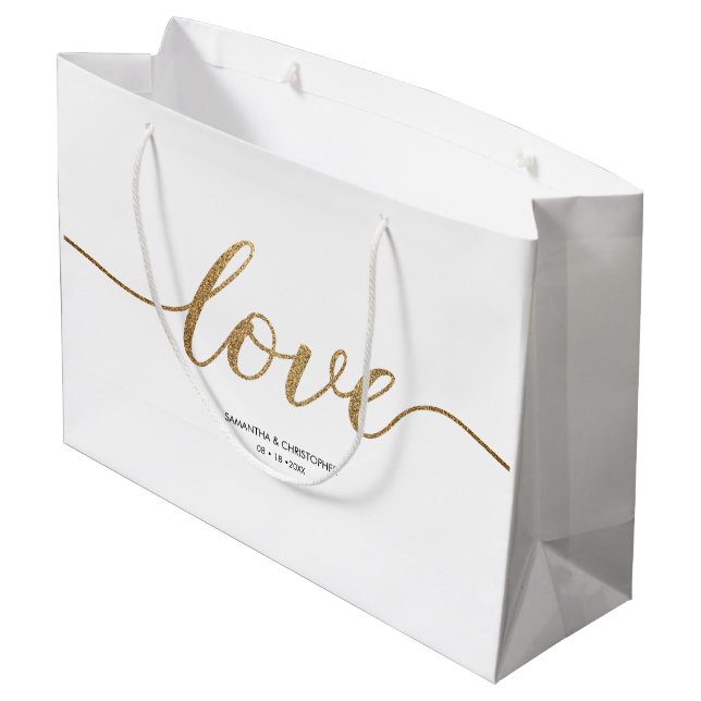 Elegant Gold Love Script Wedding custom favour Large Gift Bag (Back Angled)