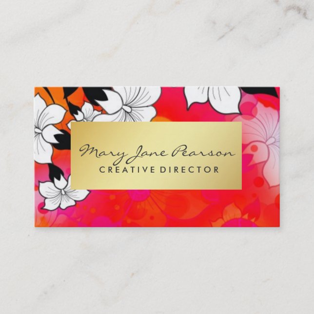 Elegant Gold Luxe Red Watercolor Brushstrokes Business Card (Front)