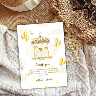 Elegant Gold Magical Balloon Carousel Baby Shower Thank You Card