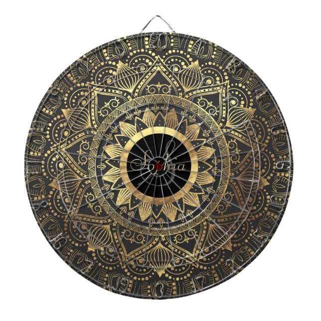 Elegant gold mandala artwork dartboard (Front)