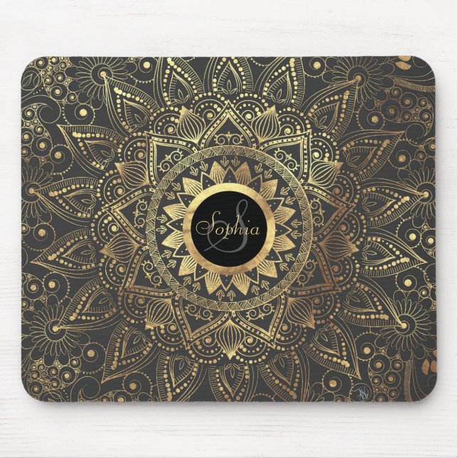Elegant gold mandala artwork mouse pad (Front)