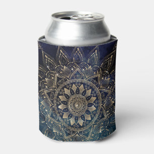 Elegant Gold Mandala Blue Galaxy Can Cooler