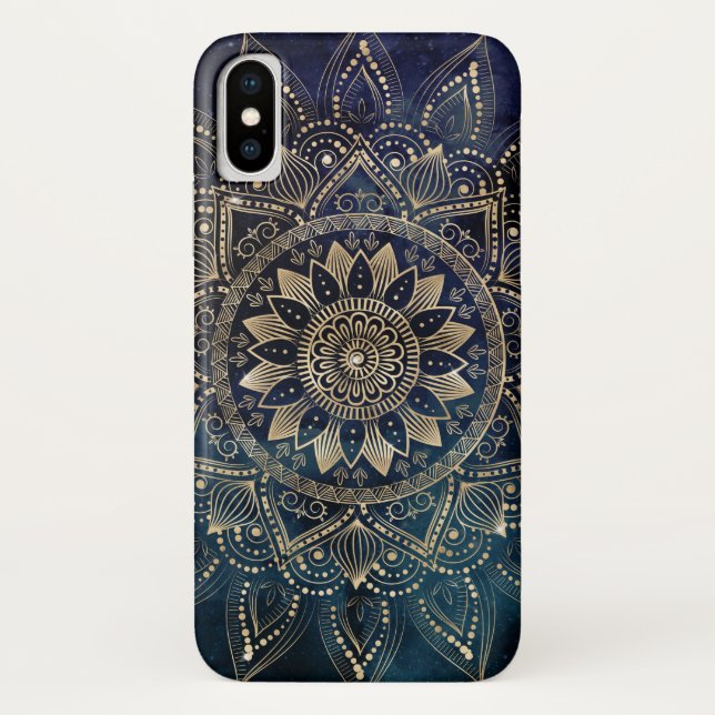 Elegant Gold Mandala Blue Galaxy Case-Mate iPhone Case (Back)