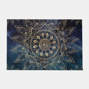 Elegant Gold Mandala Blue Galaxy Design Doormat