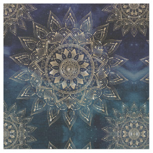 Elegant Gold Mandala Blue Galaxy Design Fabric