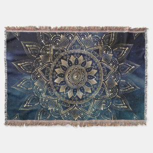 Elegant Gold Mandala Blue Galaxy Design Throw Blanket