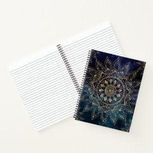 Elegant Gold Mandala Blue Galaxy Notebook