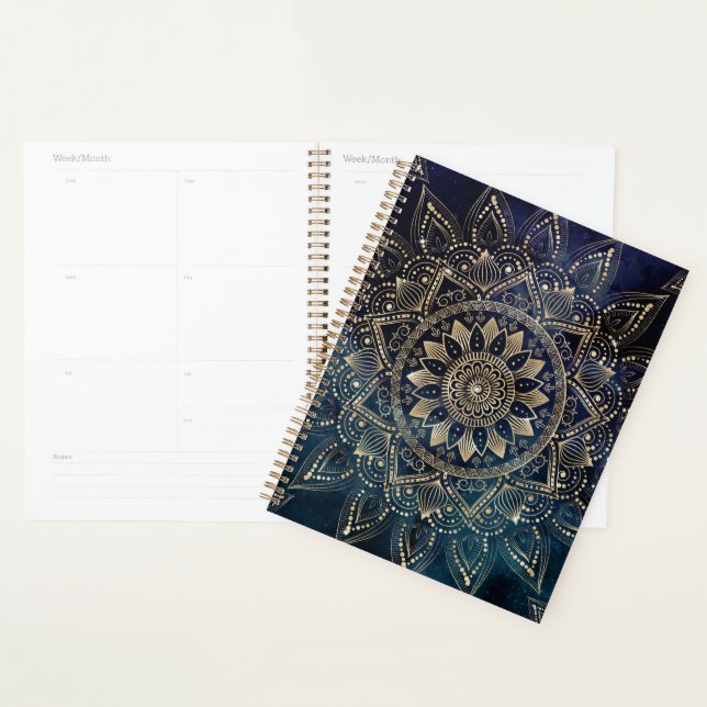 Elegant Gold Mandala Blue Galaxy Planner (Display)