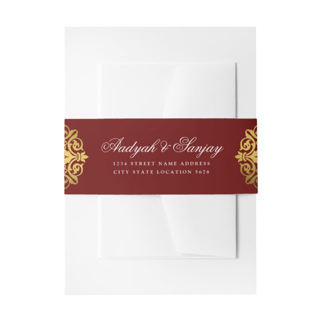 Elegant Gold Mandala Burgundy Indian Wedding Invitation Belly Band (Front Example)