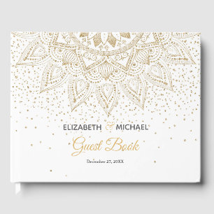 Elegant Gold Mandala Confetti Design Guest Book