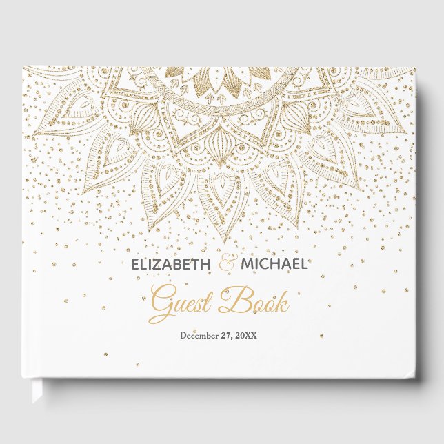 Elegant Gold Mandala Confetti Design Guest Book (Front)