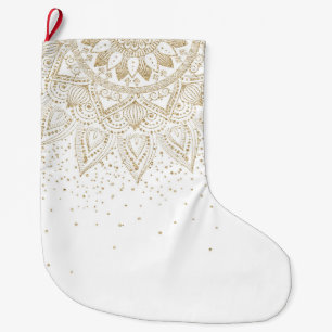 Elegant Gold Mandala Confetti Design Large Christmas Stocking