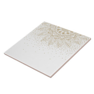 Elegant Gold Mandala Confetti Design Tile