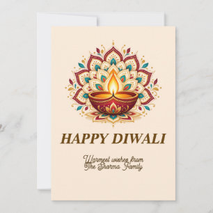 Elegant Gold Mandala & Diya Diwali Family Greeting Holiday Card