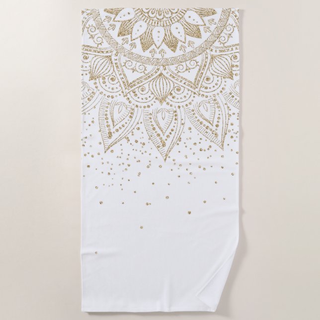 Elegant Gold Mandala Dots Design Beach Towel (Front)