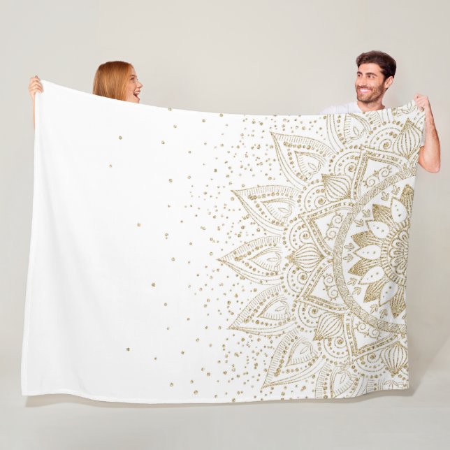 Elegant Gold Mandala Dots Design Fleece Blanket (In Situ)