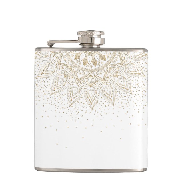 Elegant Gold Mandala Dots Design Hip Flask (Front)