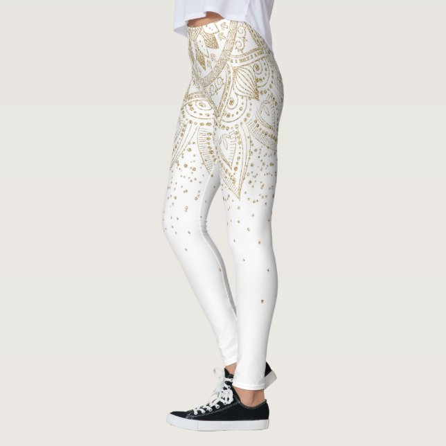 Elegant Gold Mandala Dots Design Leggings (Left)