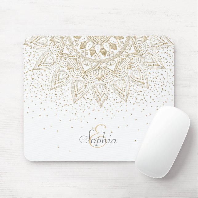 Elegant Gold Mandala Dots Design Mouse Pad (With Mouse)