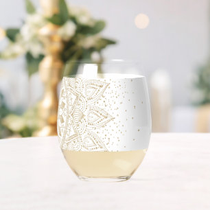 Elegant Gold Mandala Dots Design Stemless Wine Glass