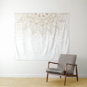 Elegant Gold Mandala Dots Design Tapestry