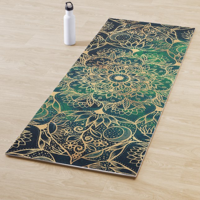 Elegant Gold Mandala Floral Green Blue Yoga Mat (In Situ)