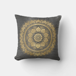 Elegant Gold Mandala Floral Pattern Throw Pillow
