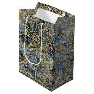 Elegant Gold Mandala Flowers Blue Nebula Medium Gift Bag