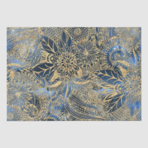 Elegant Gold Mandala Flowers Blue Nebula Tissue Paper