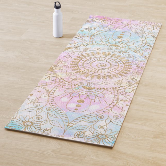 Elegant Gold Mandala & Holographic Glitter Design Yoga Mat (In Situ)