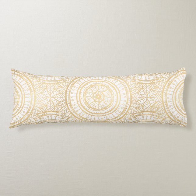 Elegant Gold Mandala Sunflower White Pattern Body Cushion (Front)