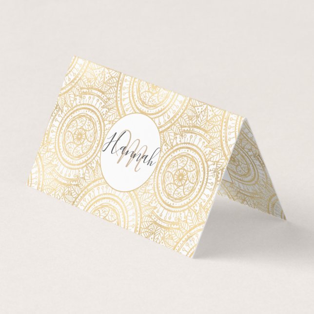 Elegant Gold Mandala Sunflower White Pattern Business Card (Front)