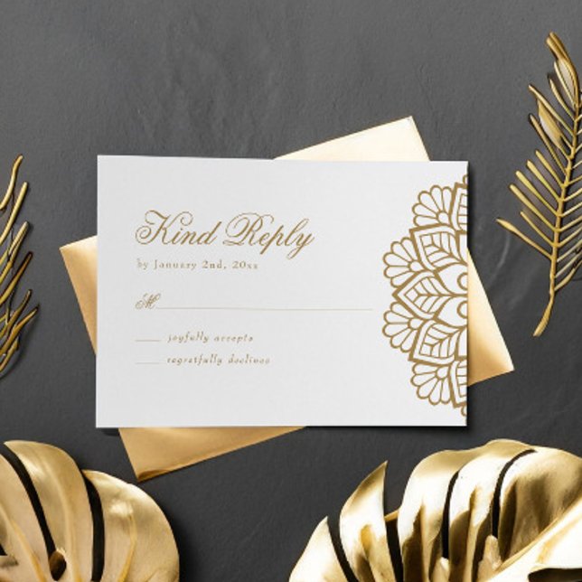 Elegant Gold Mandala Wedding Response RSVP Card (Creator Uploaded)
