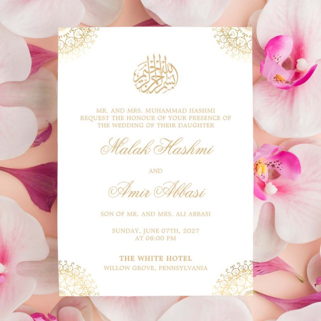 Elegant Gold Mandala White Islamic Muslim wedding Invitation (Creator Uploaded)