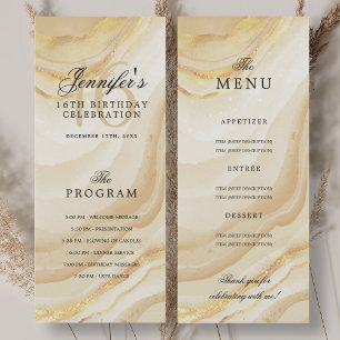 Elegant Gold Marble 16th Birthday Program Menu  Invitation