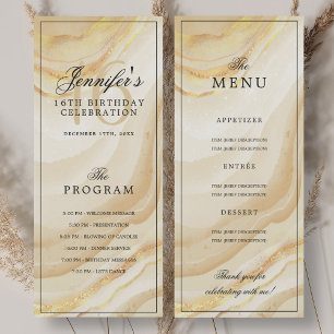 Elegant Gold Marble 16th Birthday Program Menu  Invitation