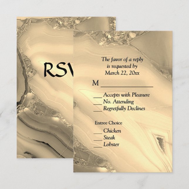 Elegant Gold Marble Agate RSVP with Menu Choices (Front/Back)