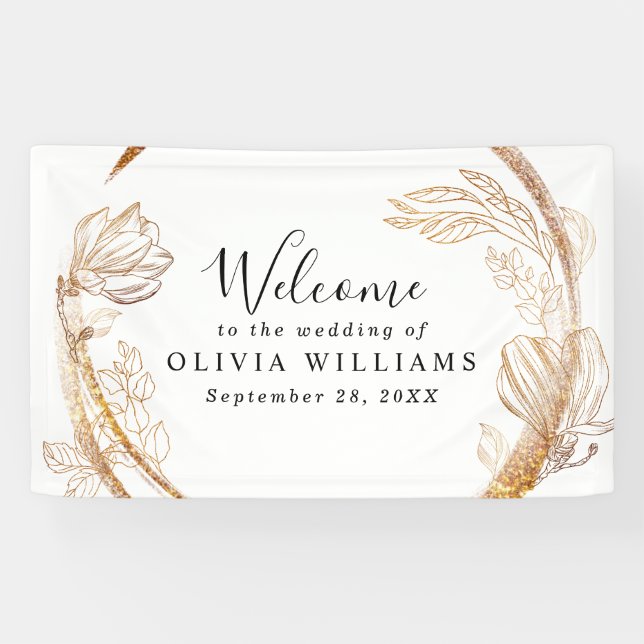Elegant Gold Marble Floral Greenery Banner (Horizontal)
