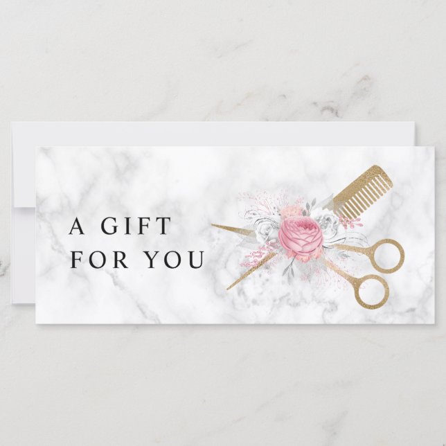 Elegant gold marble scissors & comb hairstylist (Front)