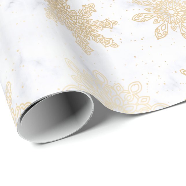 Elegant Gold & Marble Snowflake Christmas Pattern Wrapping Paper (Roll Corner)