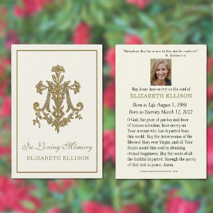 Elegant Gold Marian Cross Funeral Prayer Card