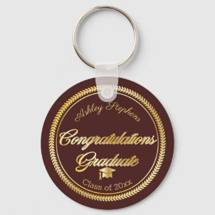 Elegant Gold   Maroon Grad Cap Class of 2021 Key Ring