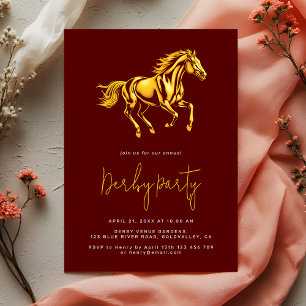 Elegant Gold Maroon Race Horse Derby Party  Invitation