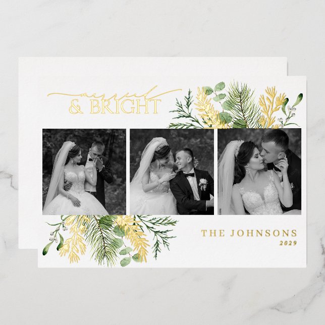 Elegant Gold Married & Bright Black & White Photo (Front/Back)