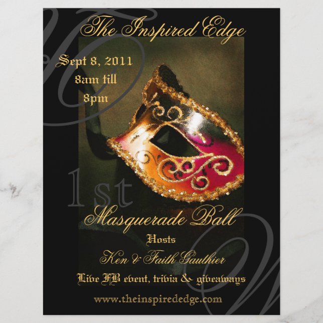 Elegant Gold Masquerade Ball Party Event Flyer (Front)