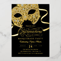 Elegant Gold Masquerade Quinceanera Invitation
